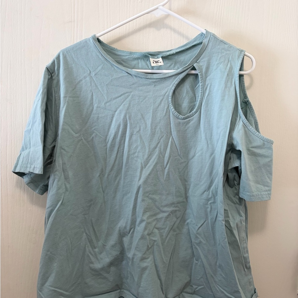 Sew In Love Light Blue Short Sleeve Top